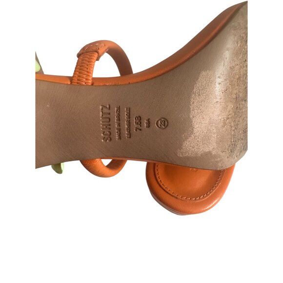 SCHUTZ Orange Leather Double Strap Sandals Heels Size 7.5 - Picture 7 of 11